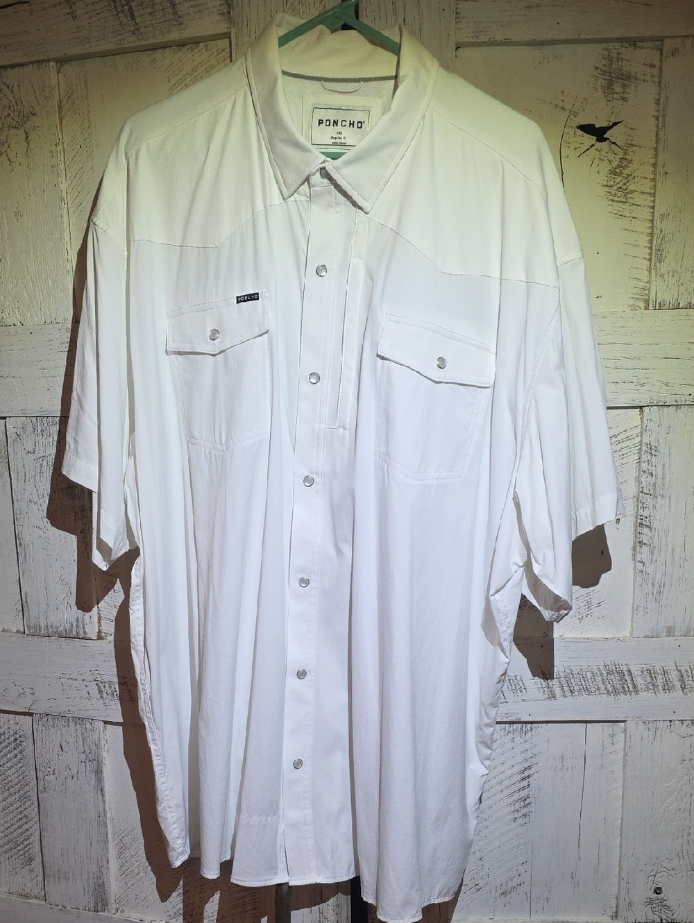 Poncho Men's White Casual Button-Down Shirt with Pearl Snaps